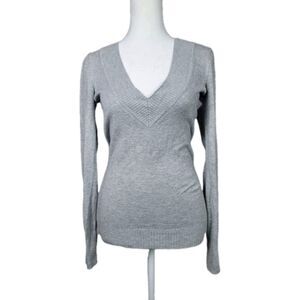 Y2K Express Long Slim Fit Vneck Sweater Womens Small Gray Elena Gilbert Bella S